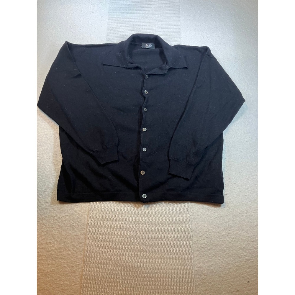Invito Made in Italy Mens Black Wool Blend Button Down Cardigan Sweater Size XL